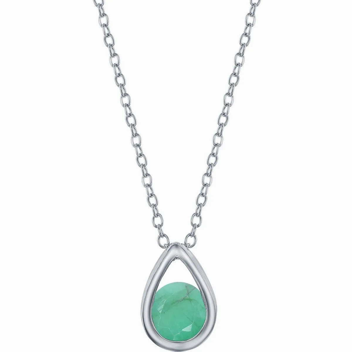 Classic Women's Necklace - Sterling Pear-shaped with Emerald May Birthstone | M-6892