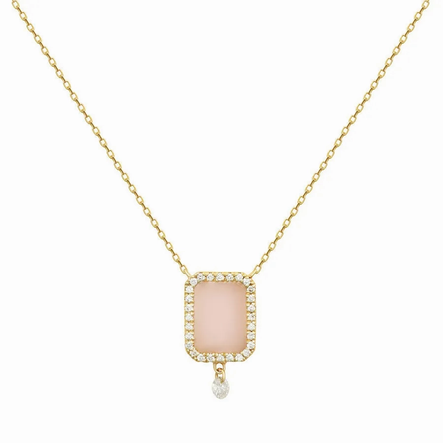 Collier Semi Precious 18K Gold or Whitegold Necklace w. Rose Opal &amp; Diamonds