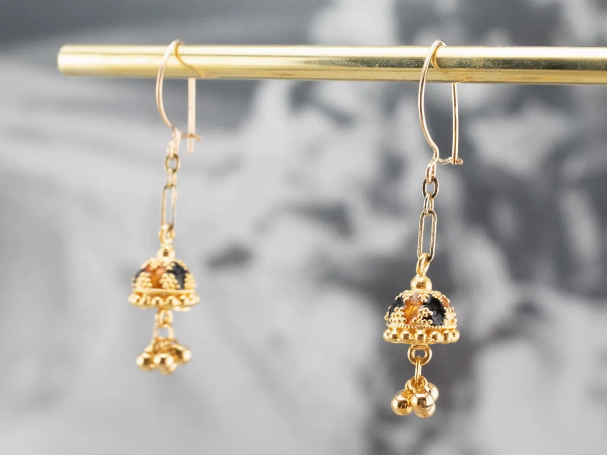 Colorful Gold Beaded Drop Earrings