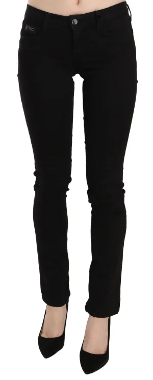 Costume National Pailletten Mid Waist Slim Fit blaue Damenjeans
