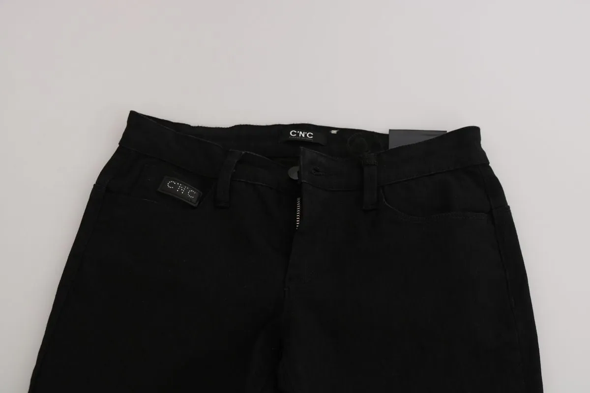 Costume National Pailletten Mid Waist Slim Fit blaue Damenjeans