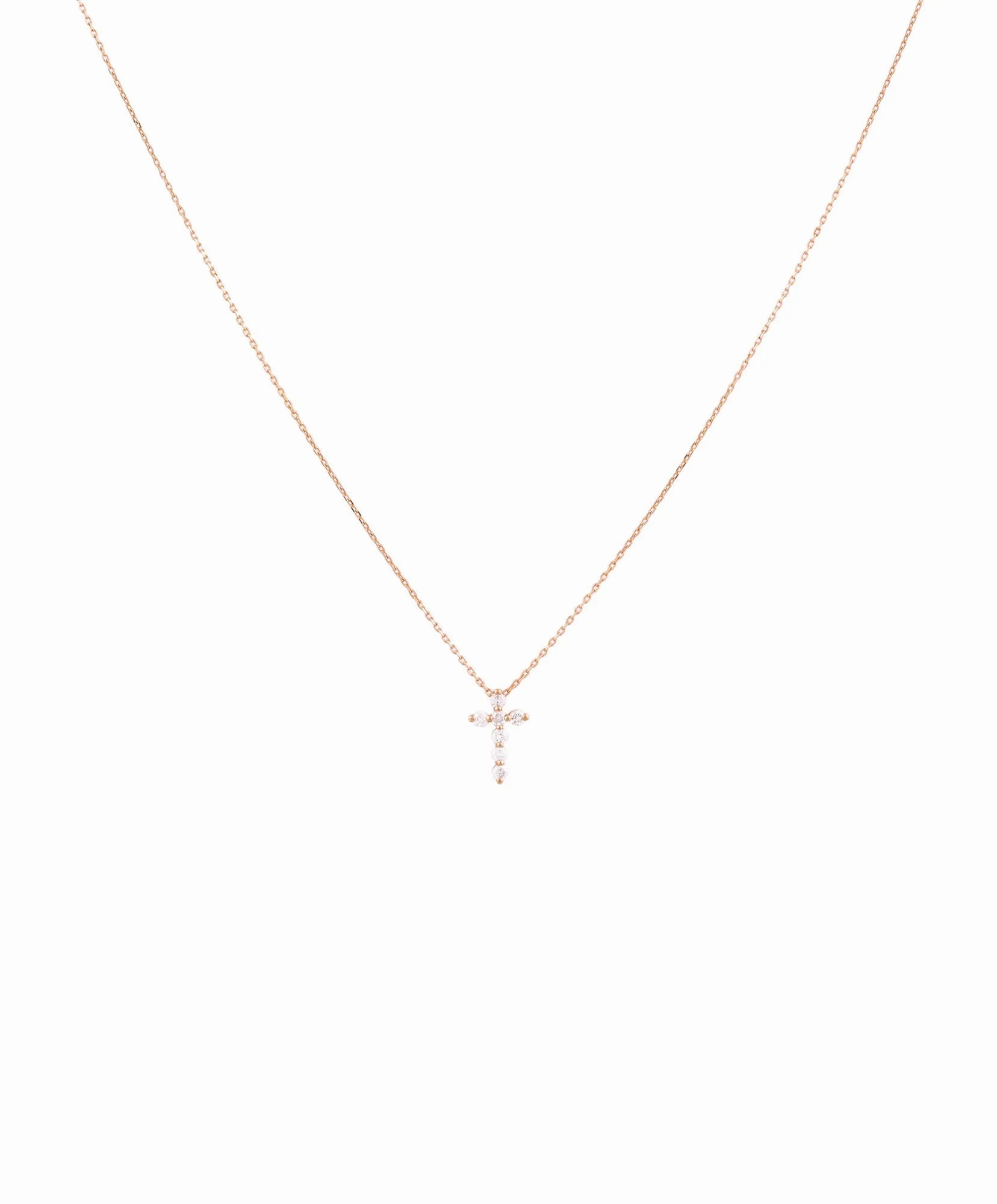 Cross 18K Gold, Whitegold or Rosegold Necklace w. 7 Diamonds