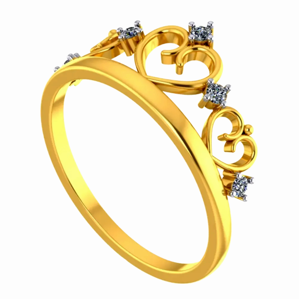 Crown-shaped 14k Gold Ring With Hearts And American Diamonds
