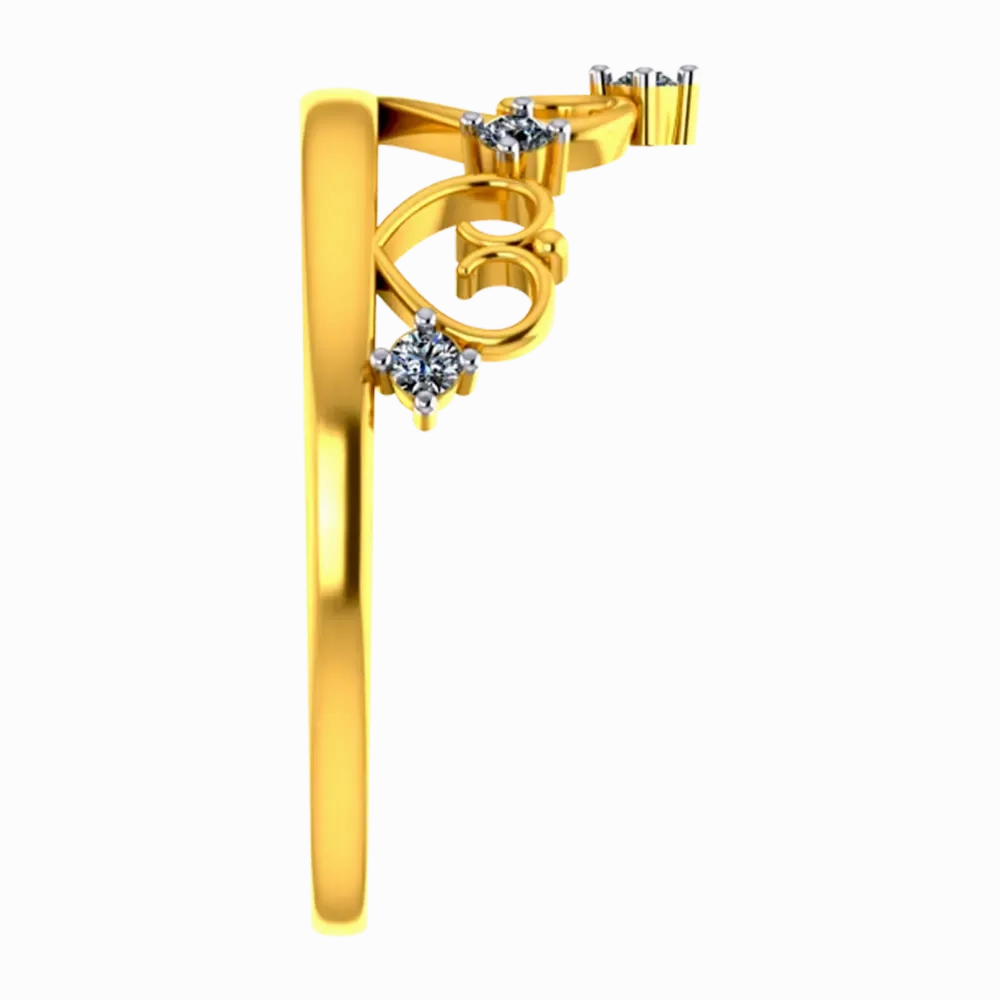 Crown-shaped 14k Gold Ring With Hearts And American Diamonds