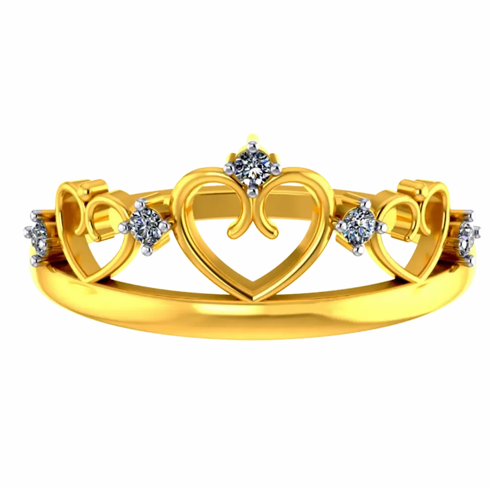 Crown-shaped 14k Gold Ring With Hearts And American Diamonds