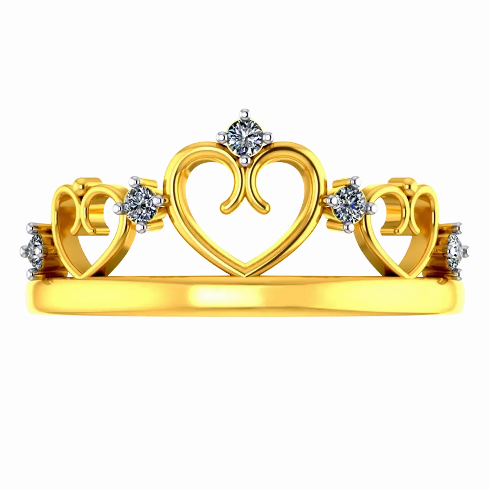 Crown-shaped 14k Gold Ring With Hearts And American Diamonds