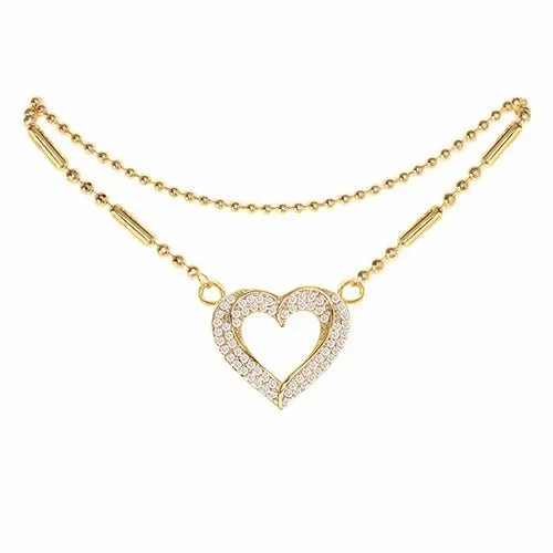 Cubic Zirconia Heart Anklet Gold