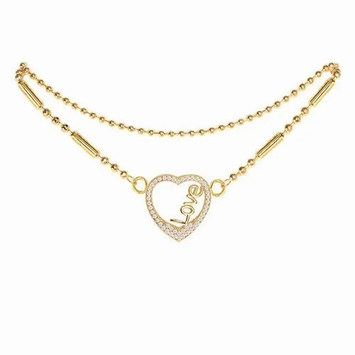 Cubic Zirconia Heart Anklet Gold
