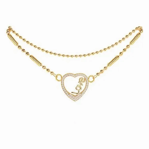 Cubic Zirconia Heart Anklet Gold