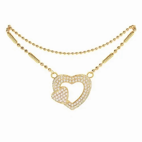 Cubic Zirconia Heart Anklet Gold