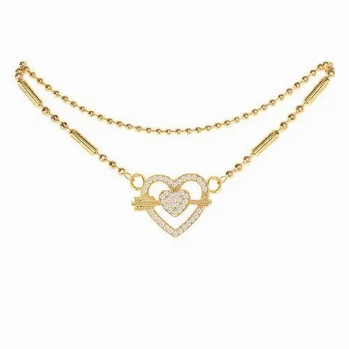 Cubic Zirconia Heart Anklet Gold