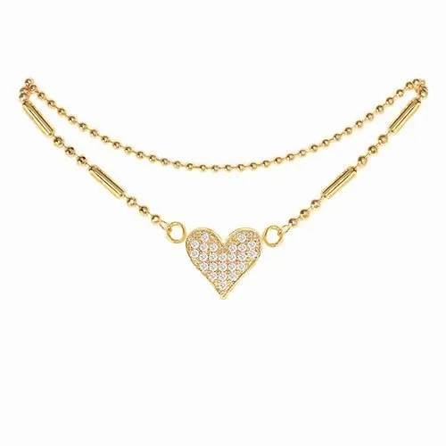 Cubic Zirconia Heart Anklet Gold