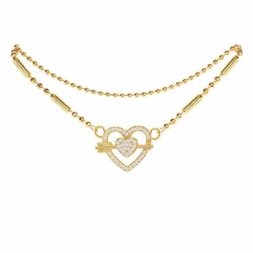 Cubic Zirconia Heart Anklet Gold