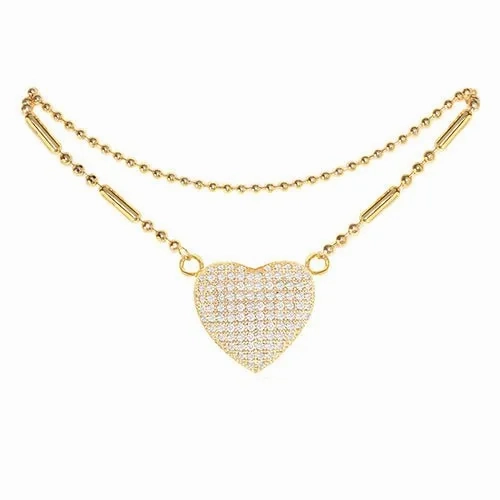Cubic Zirconia Heart Anklet Gold