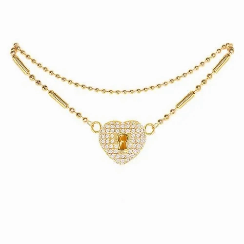 Cubic Zirconia Heart Anklet Gold