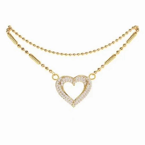 Cubic Zirconia Heart Anklet Gold
