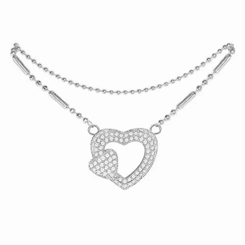 Cubic Zirconia Heart Anklet Silver