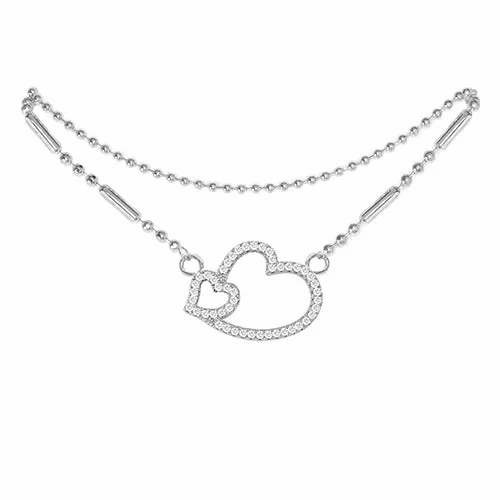 Cubic Zirconia Heart Anklet Silver