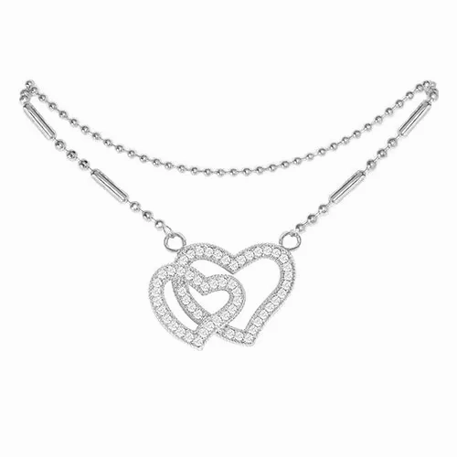 Cubic Zirconia Heart Anklet Silver