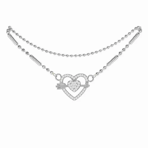 Cubic Zirconia Heart Anklet Silver