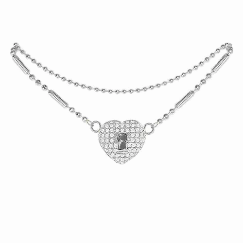 Cubic Zirconia Heart Anklet Silver