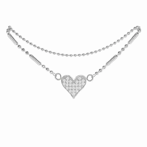 Cubic Zirconia Heart Anklet Silver