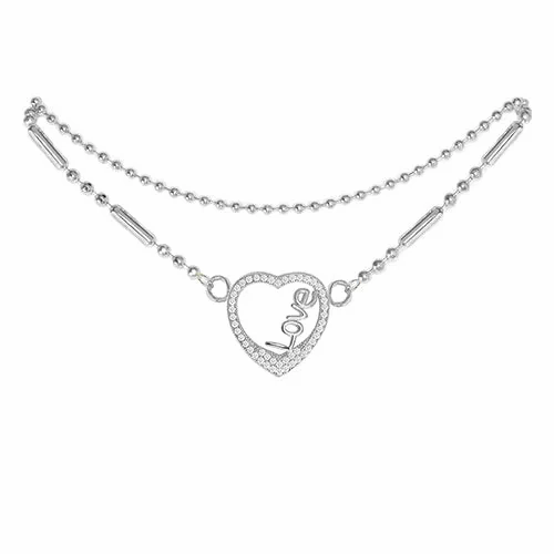 Cubic Zirconia Heart Anklet Silver