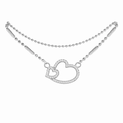 Cubic Zirconia Heart Anklet Silver