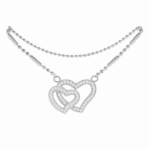 Cubic Zirconia Heart Anklet Silver