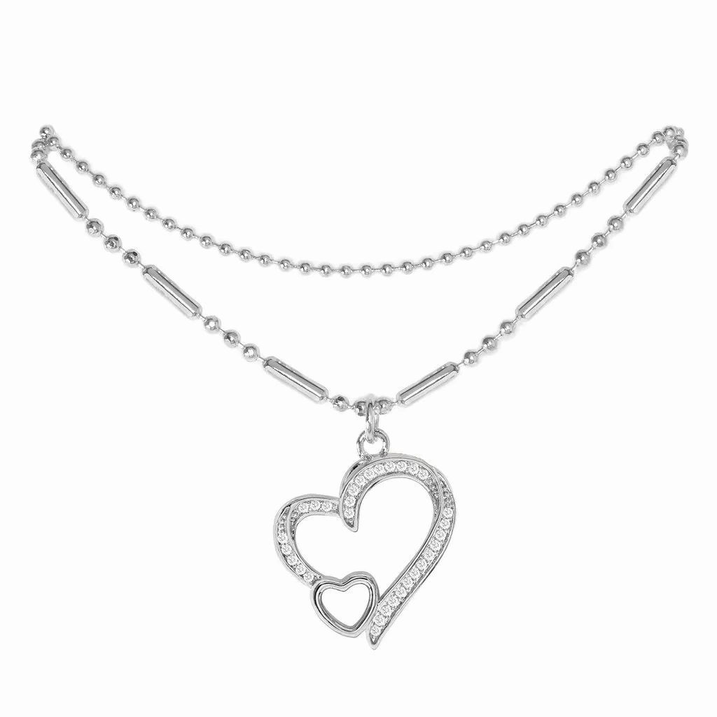 Cubic Zirconia Heart Anklet Silver