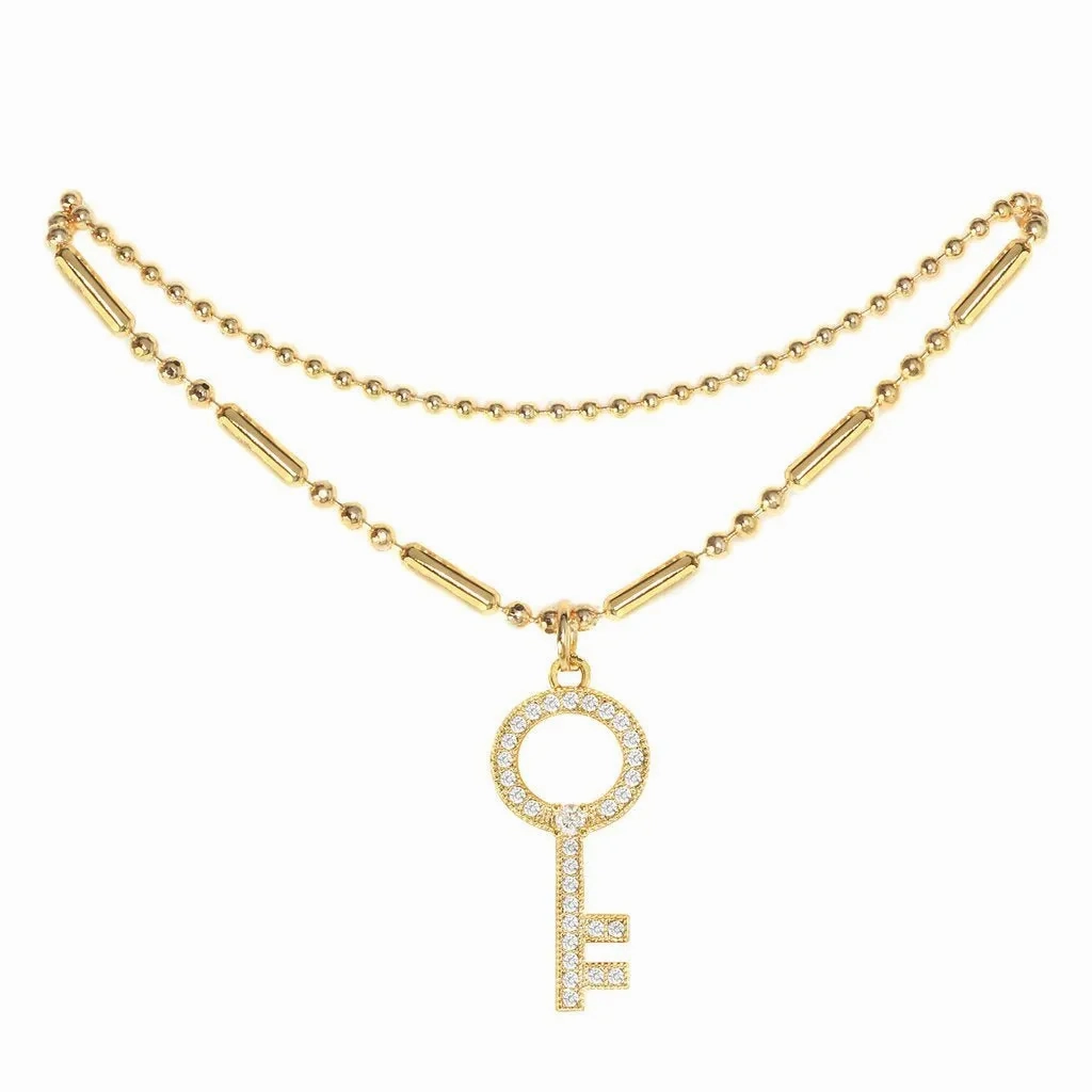 Cubic Zirconia Key Pendant Anklet