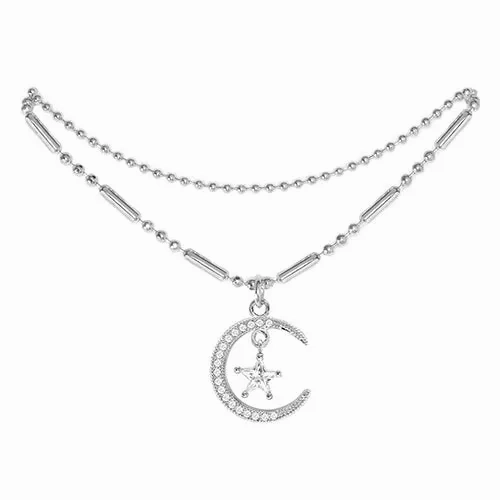 Cubic Zirconia Moon &amp; Star Pendant Anklet
