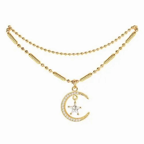 Cubic Zirconia Moon &amp; Star Pendant Anklet
