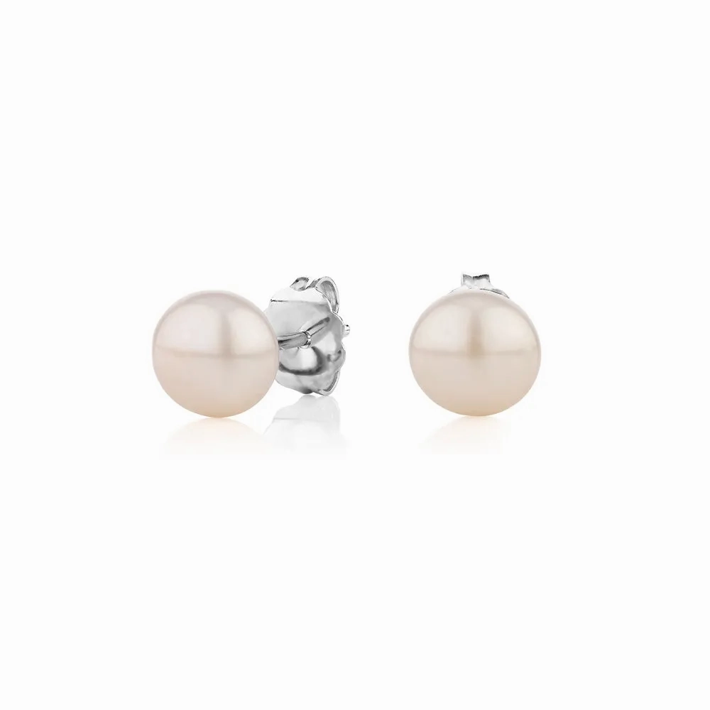 Cultured freshwater pearl 6.5mm stud earrings in sterling silver