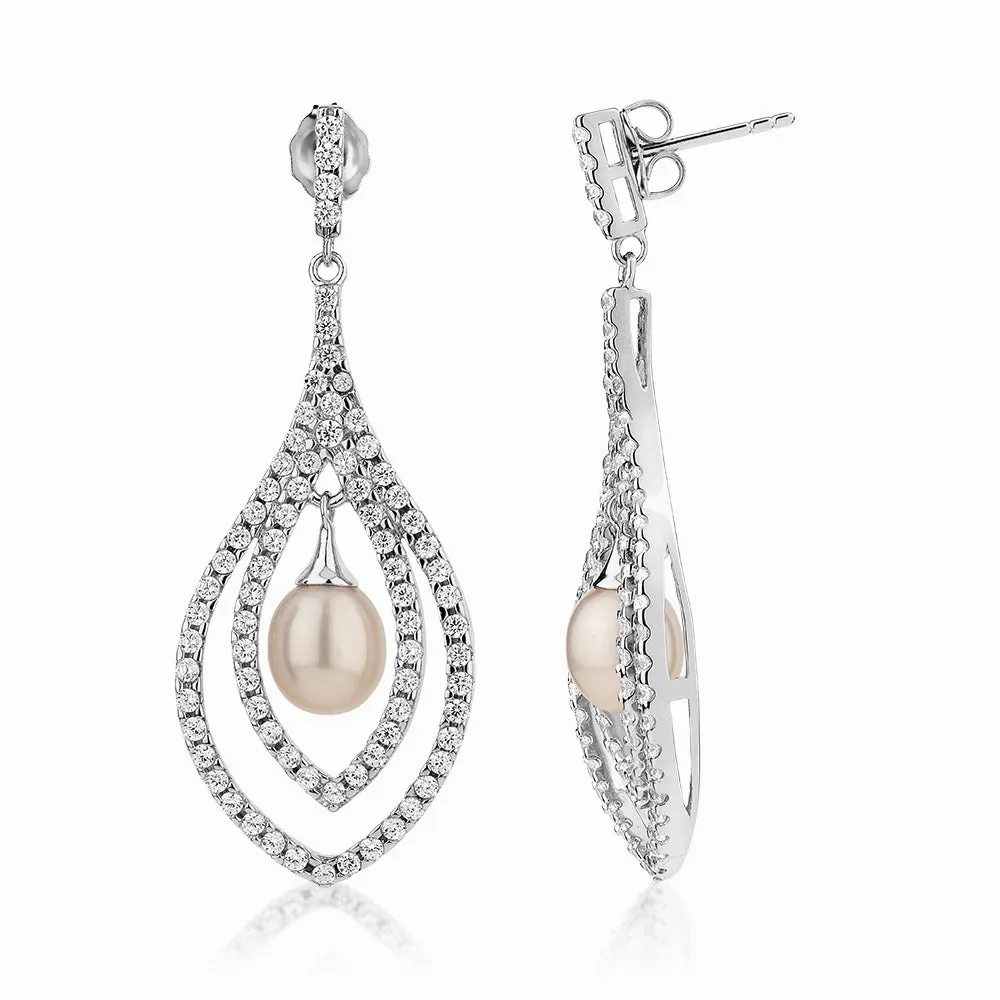 Cultured freshwater pearl drop earrings in sterling silver