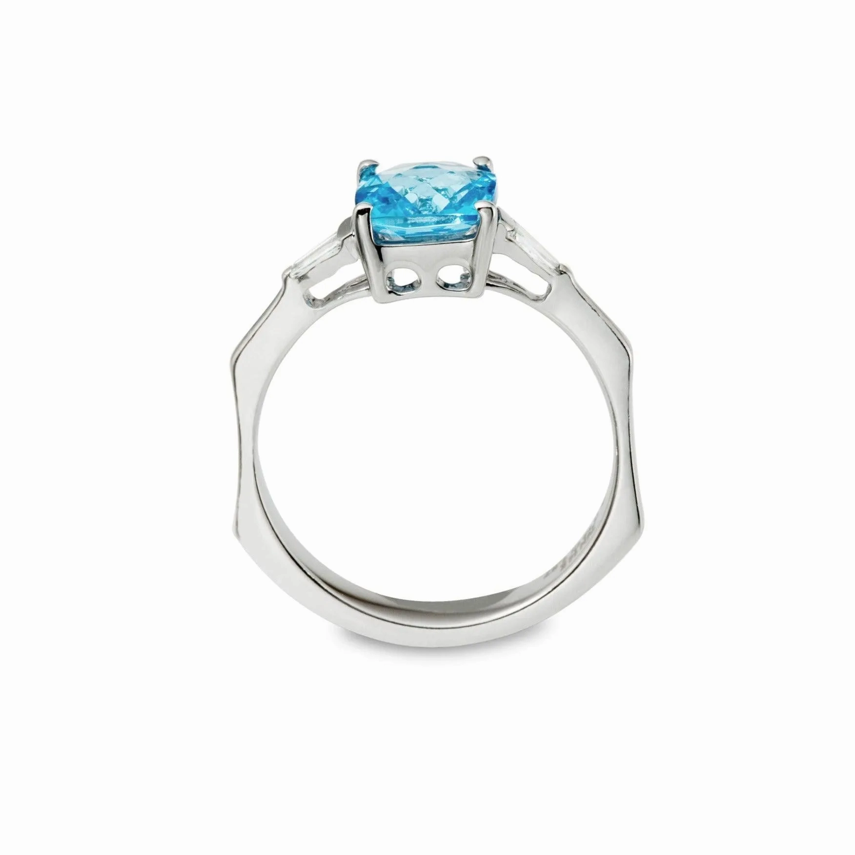 Cushion Blue Topaz and Diamond Baguette Ring