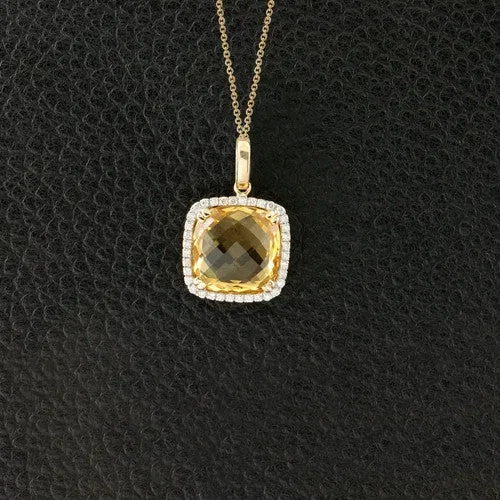 Cushion Citrine &amp; Diamond Pendant