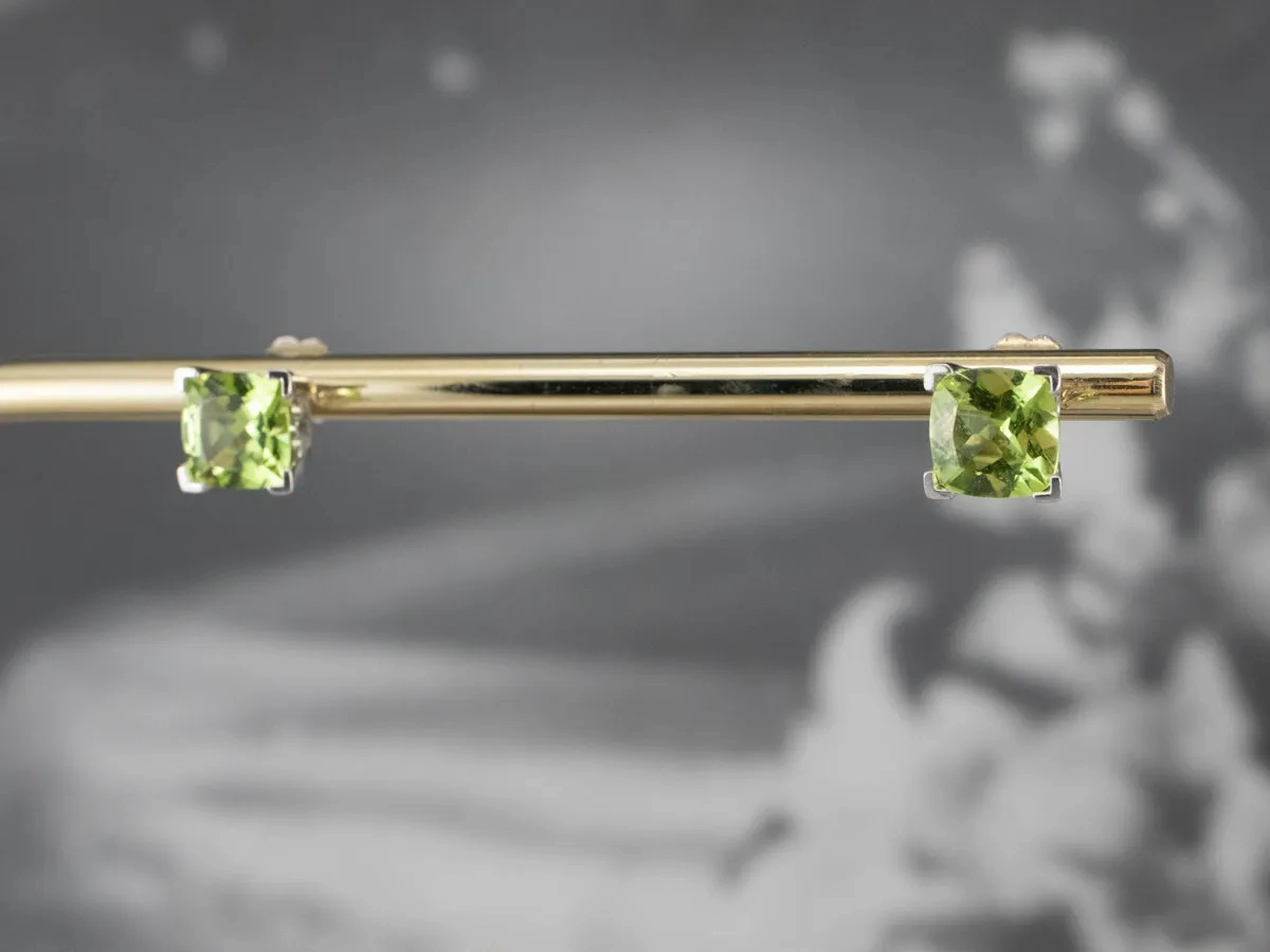Cushion Cut Peridot White Gold Stud Earrings