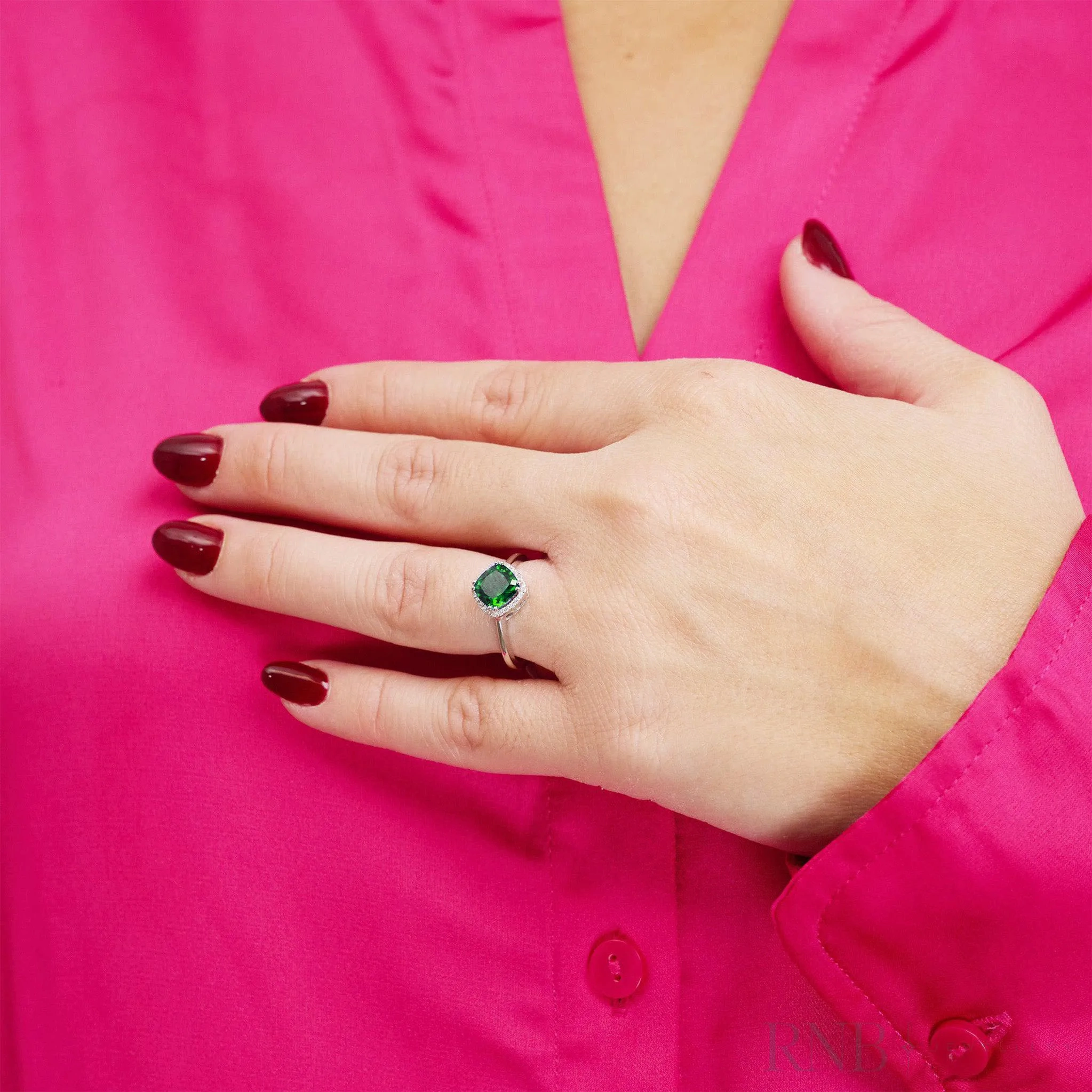 Cushion Emerald Gemstone Diamond Halo Ring