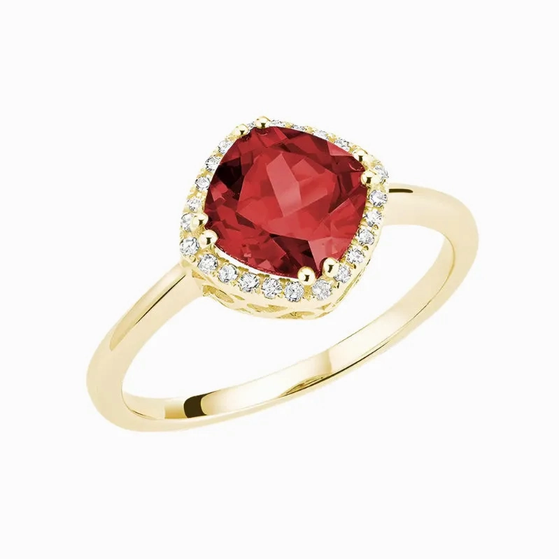 Cushion Ruby Gemstone Diamond Halo Ring