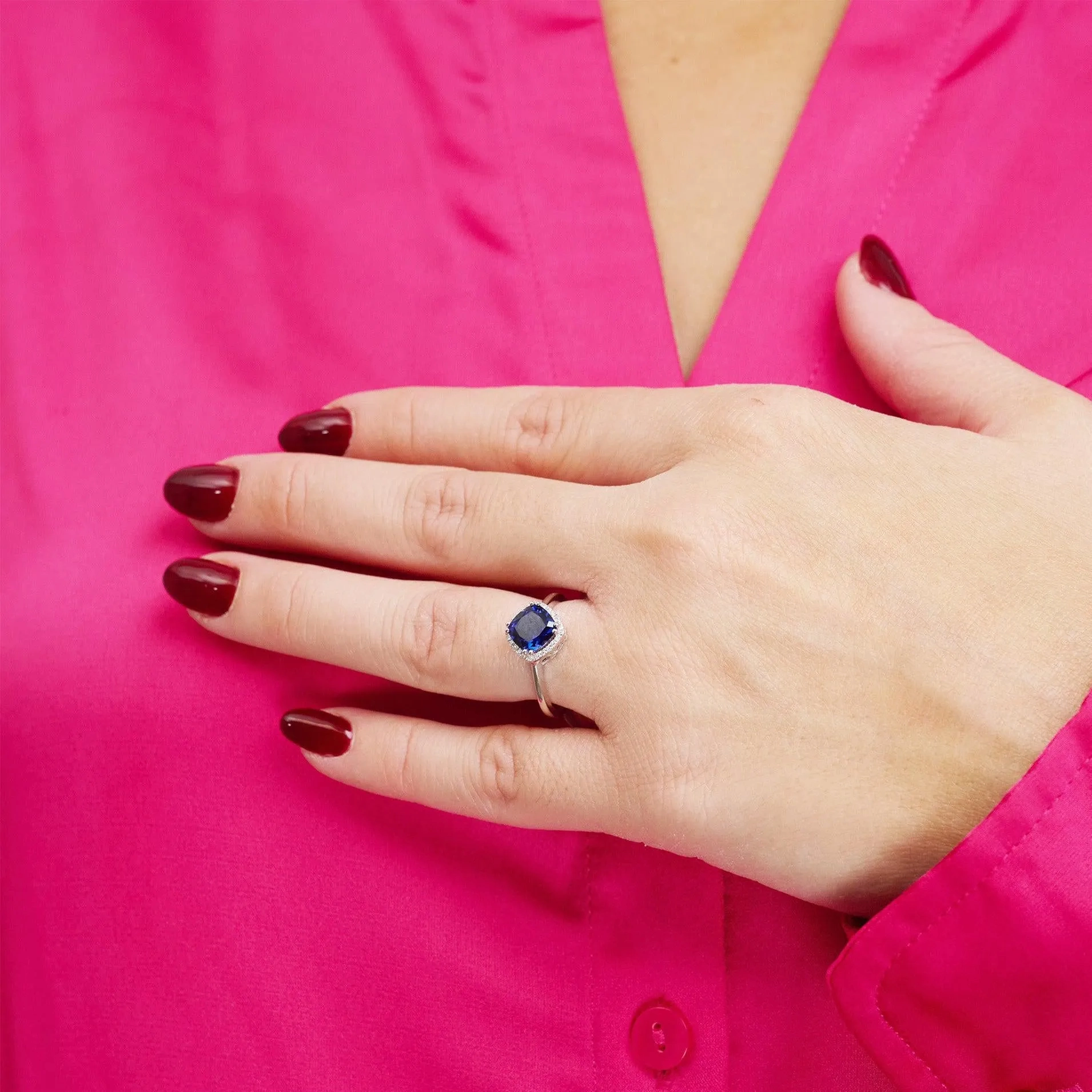 Cushion Ruby Gemstone Diamond Halo Ring