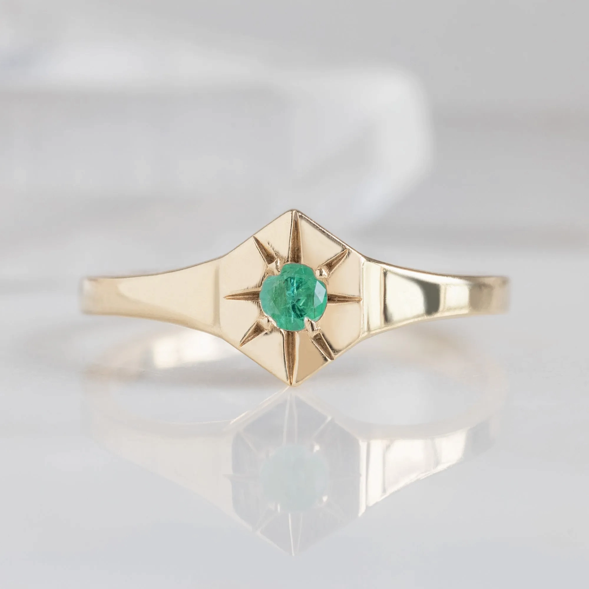 Custom Emerald Birthstone Signet Ring | Yellow, Rose or White Gold
