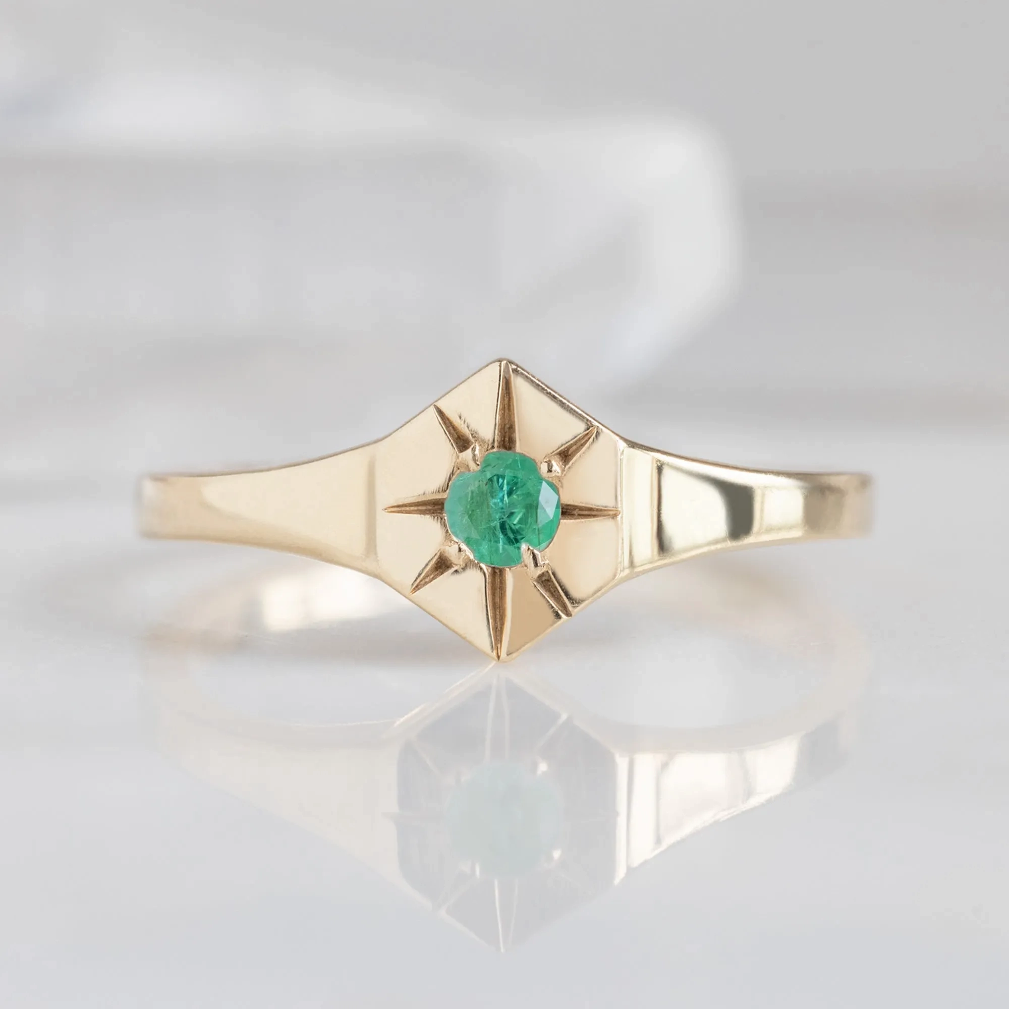 Custom Emerald Birthstone Signet Ring | Yellow, Rose or White Gold