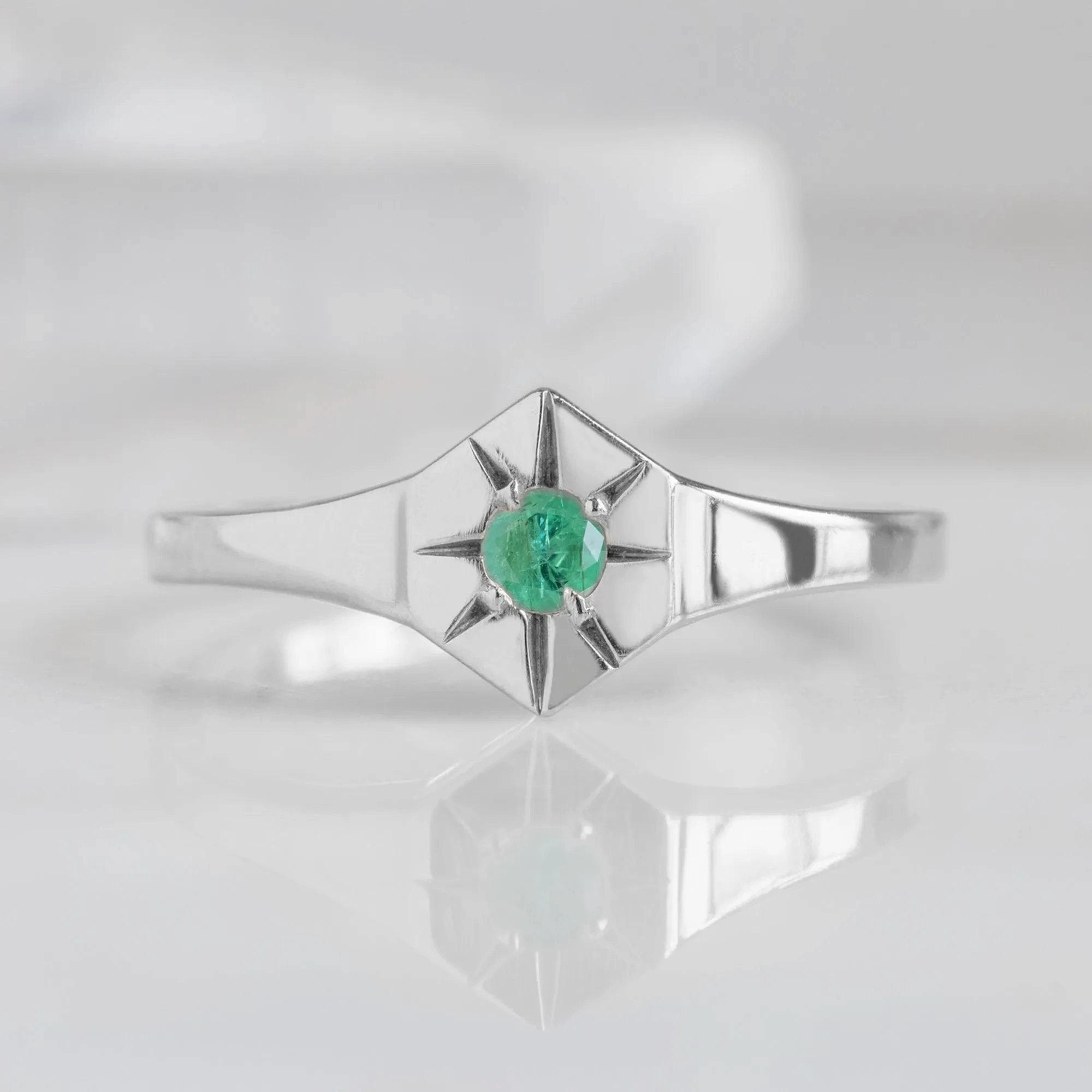 Custom Emerald Birthstone Signet Ring | Yellow, Rose or White Gold