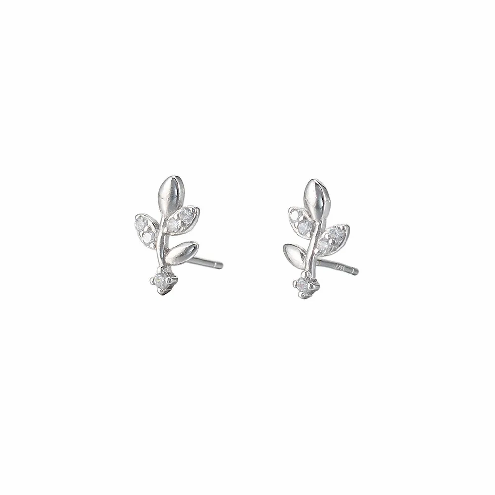 CZ Leaf Stud Earrings