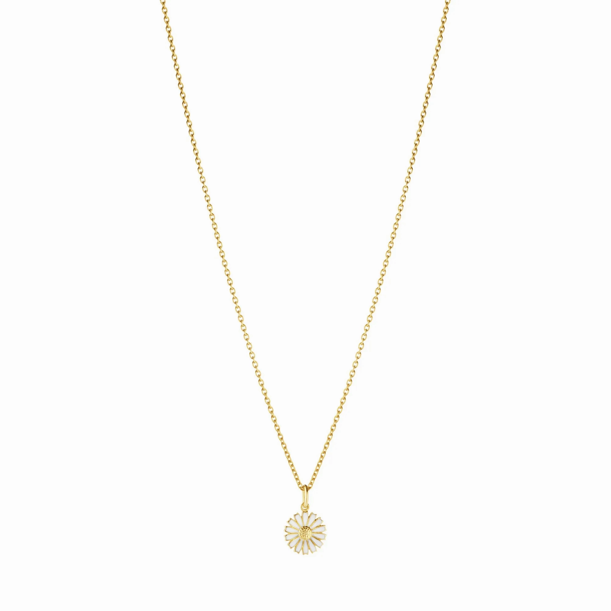 Daisy 11 mm Gold Plated Necklace w. White Enamel