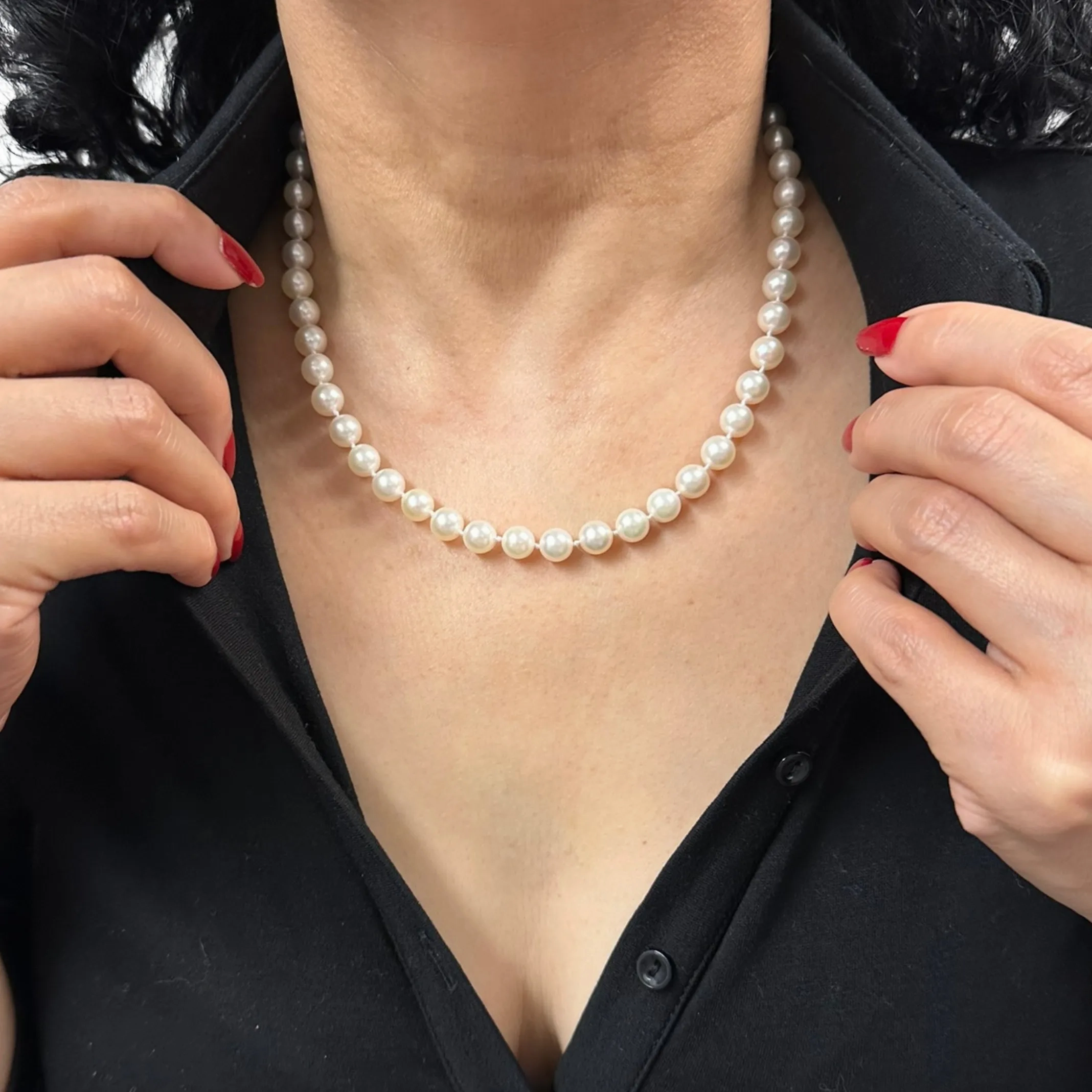 Daisy Exclusive 19&quot; 7.5-8.0mm Single Strand Japanese Cultured Pearl Necklace with 18k Gold Spring Ring Clasp