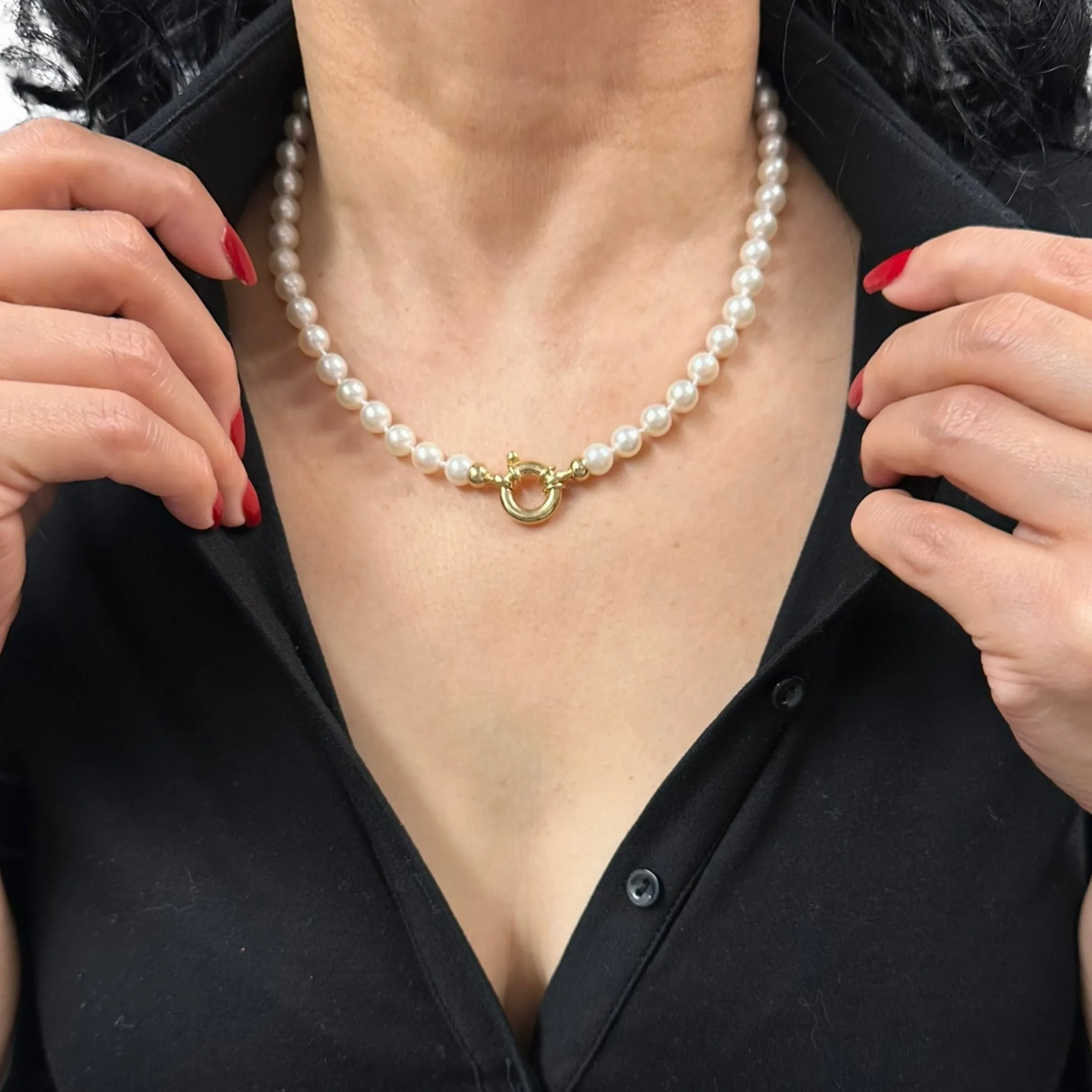 Daisy Exclusive 19&quot; 7.5-8.0mm Single Strand Japanese Cultured Pearl Necklace with 18k Gold Spring Ring Clasp