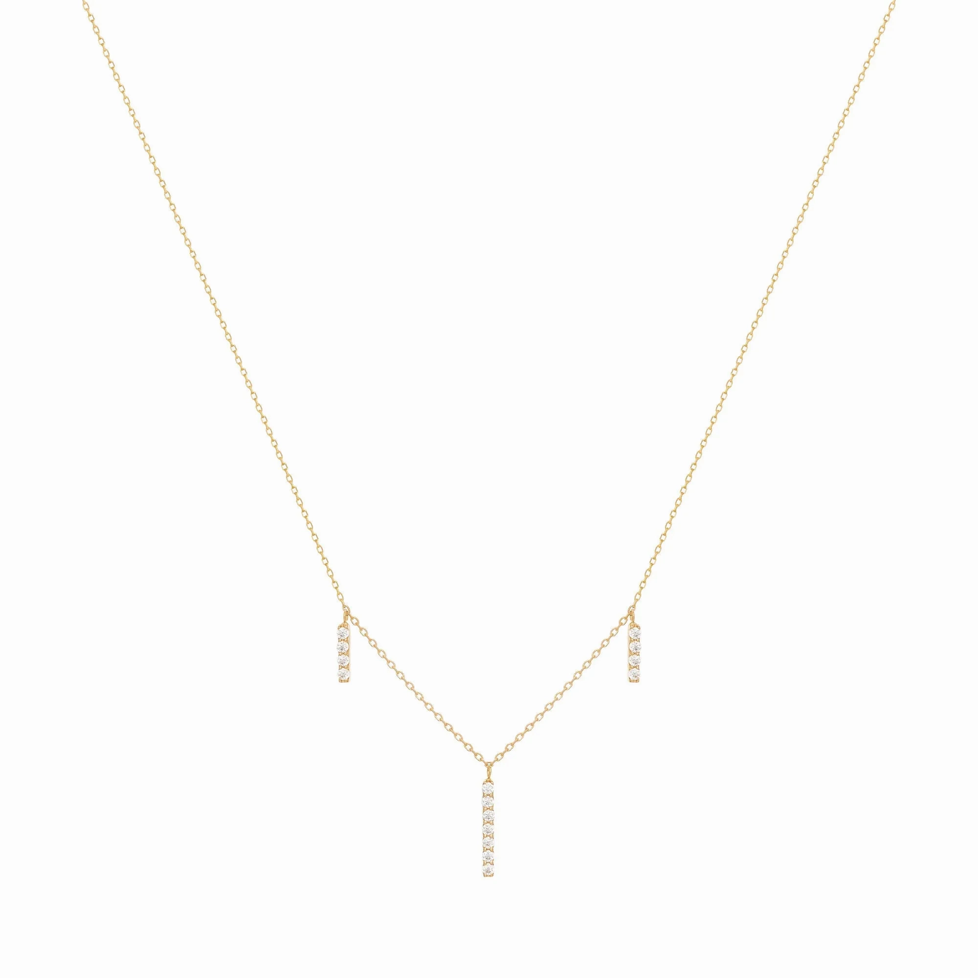 Dangling Bar 18K Gold Necklace w. Diamonds