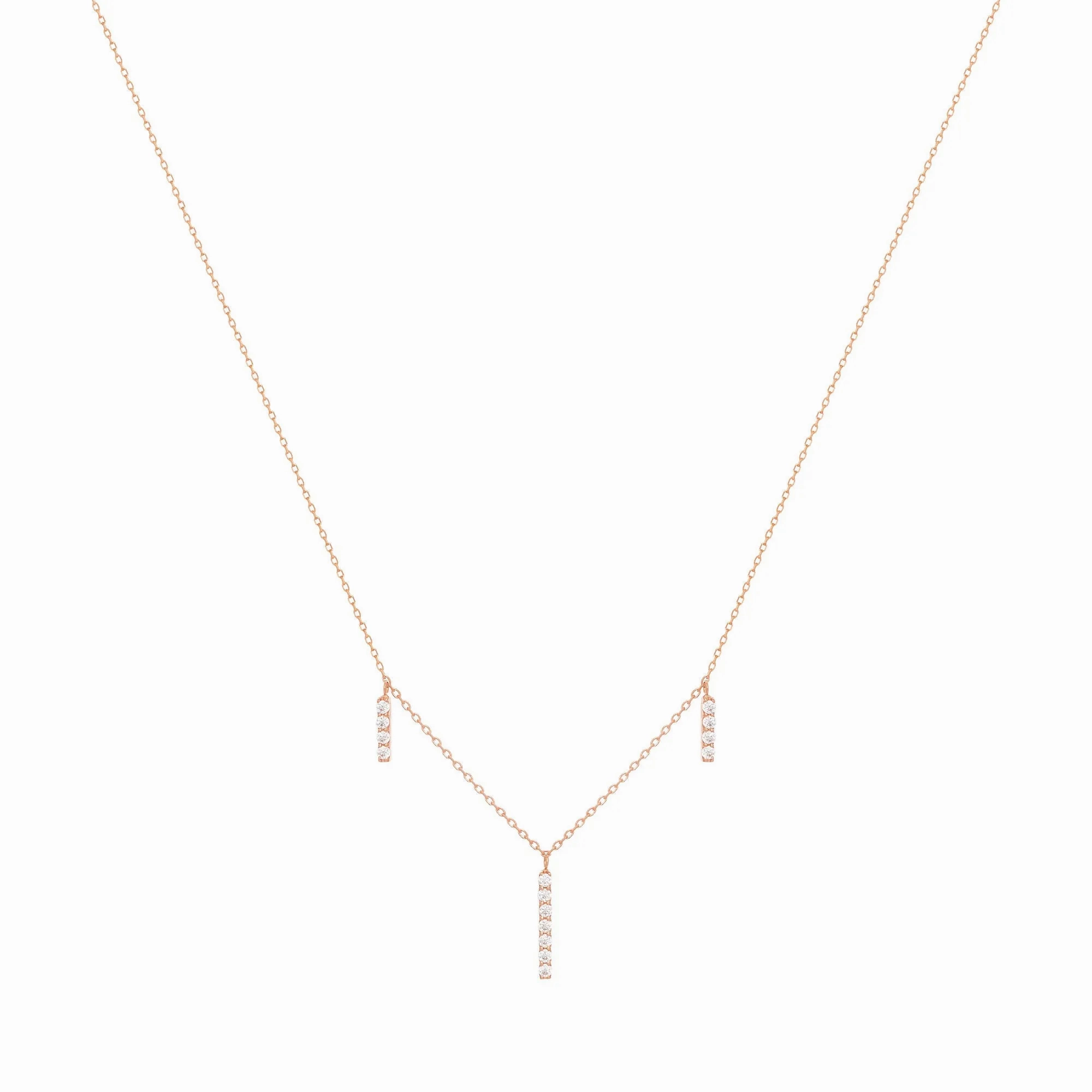 Dangling Bar 18K Rose Gold Necklace w. Diamonds